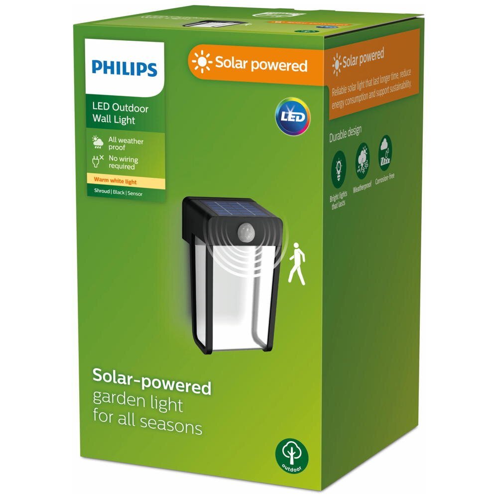 LED-wandlamp op zonne-energie in zwart en transparant, 2,3 W, 250 lm, IP44, met bewegingsmelder en schemersensor