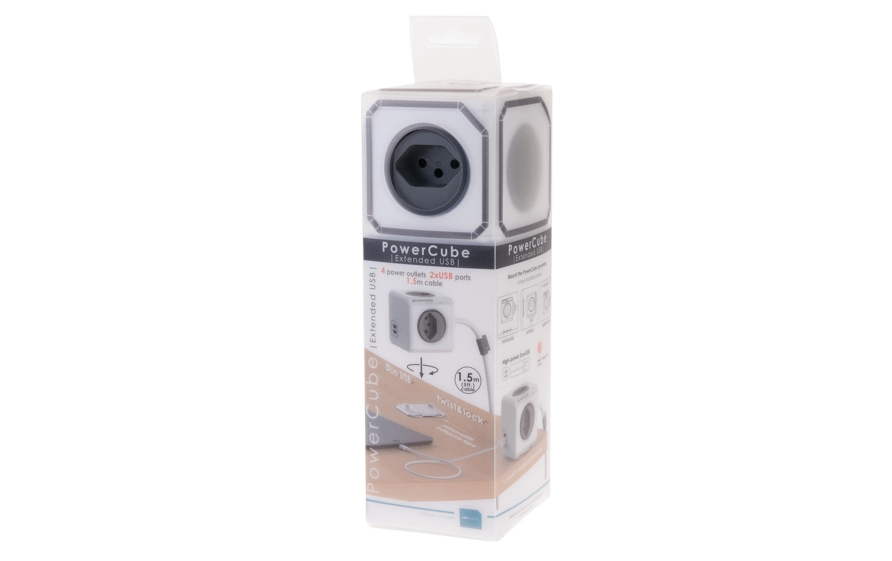 Tischsteckdosenleiste PowerCube Extended USB 4x T13Mehrfachstecker im stylischen Würfel-Design