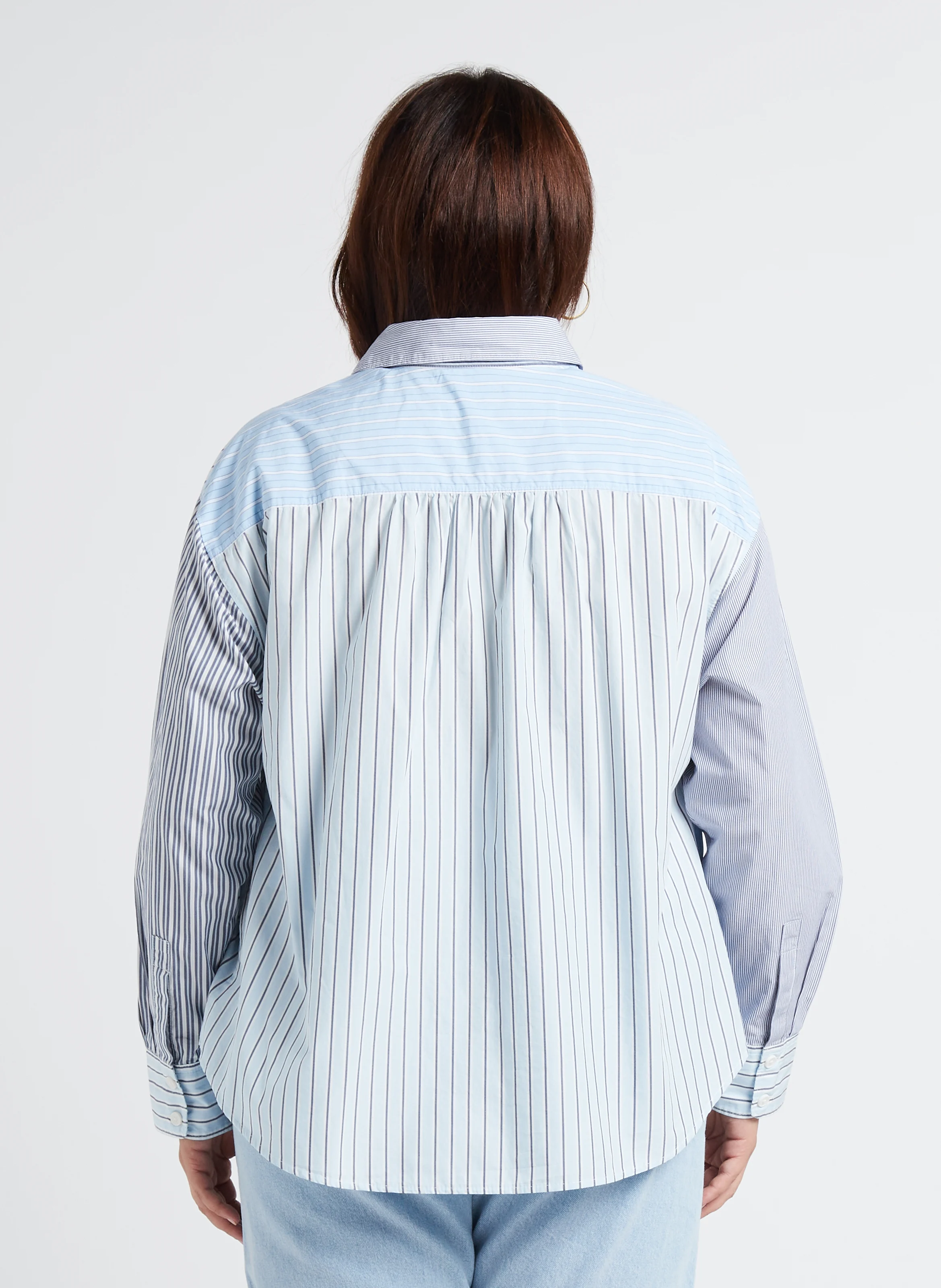PL NOLA SHIRT - Chemise col classique patchwork en coton | Bleu