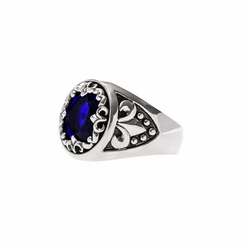 Bague Chevalière Homme Argent Union Sacrée Bleu Roi
