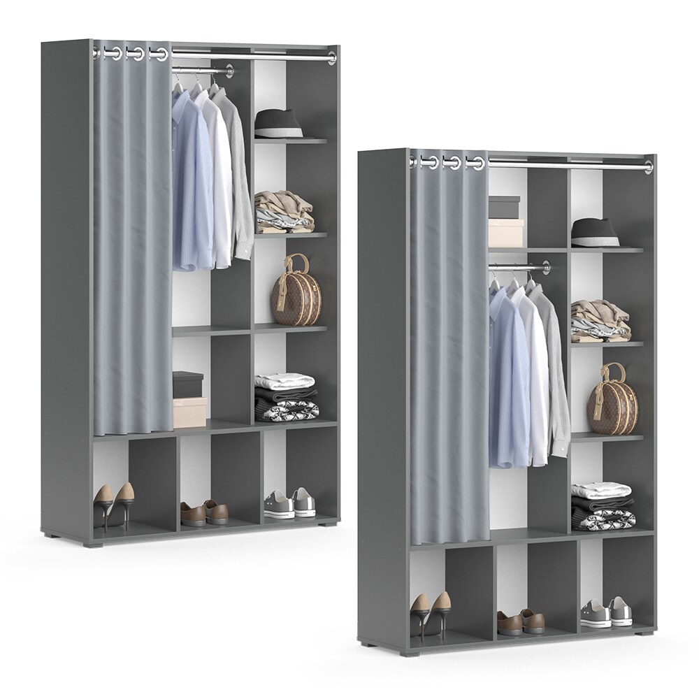 Vicco Kleiderschrank Schlafzimmerschrank Garderobe Luigi Grau 106 x 178 cm modern Schrankregal Organizer Vorhang Kleiderstange Fächer Aufbewahrung Ablage