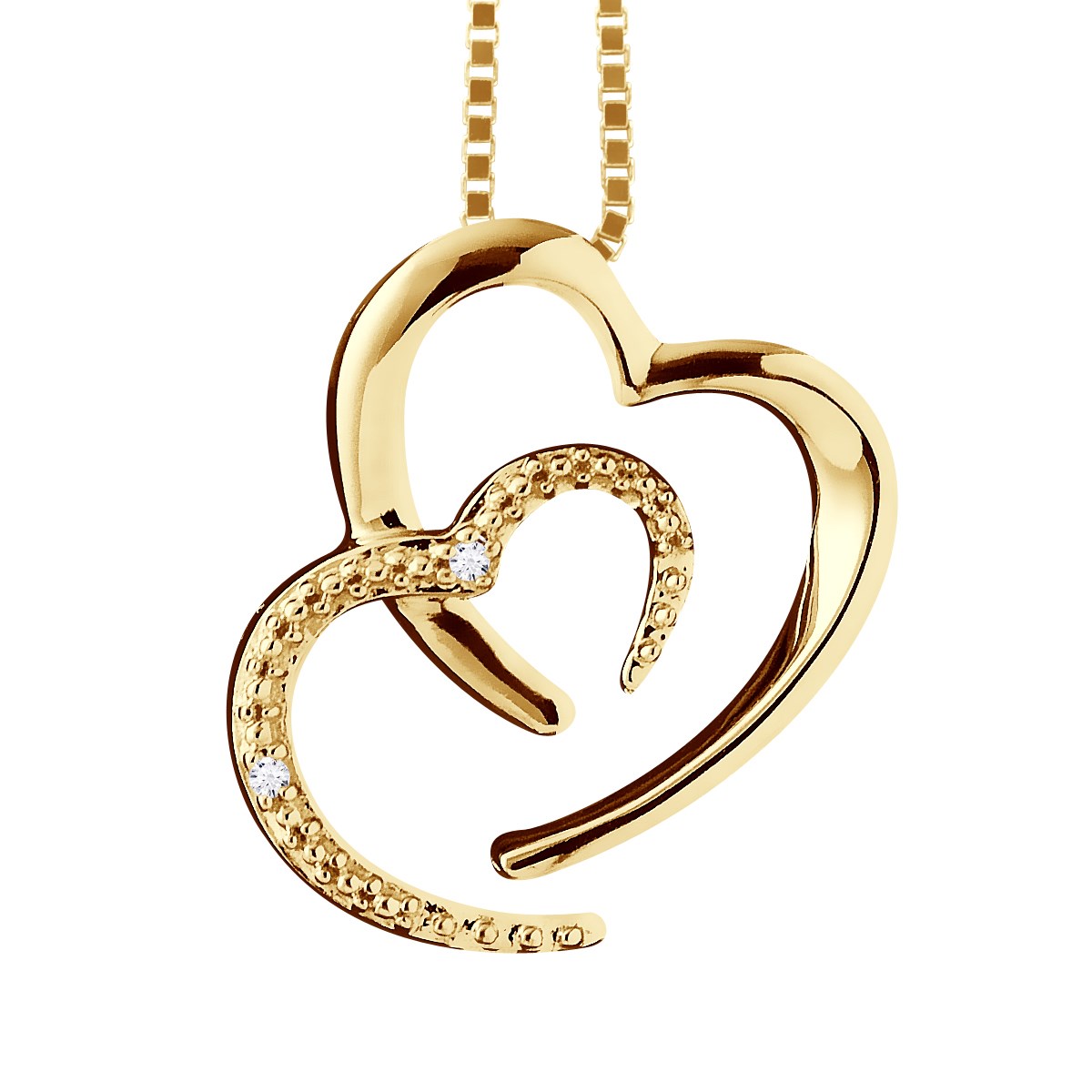 Collier 2 HEARTS Diamants 0,010 Cts Or Jaune