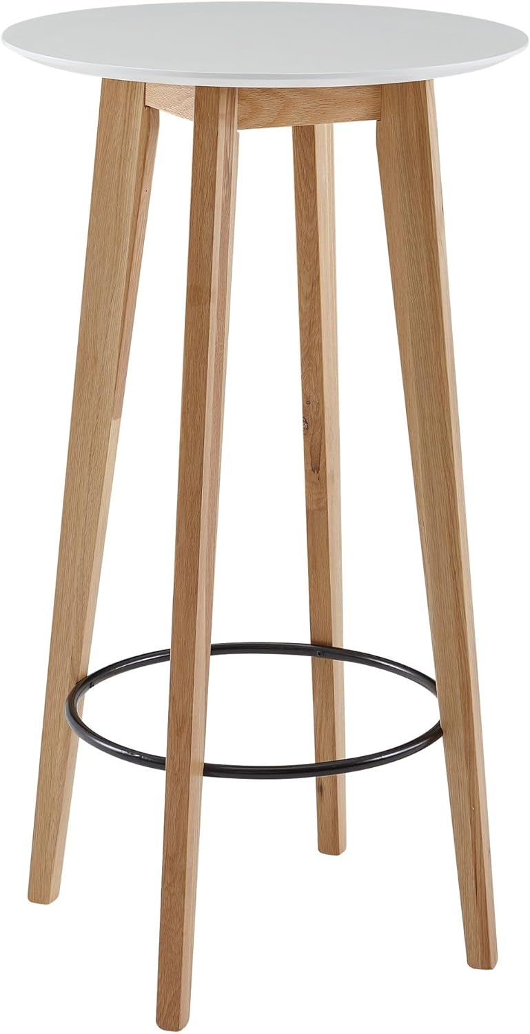 FineBuy Stehtisch 60x110x60 cm Weiß, Bartisch für 4 Personen, Moderner Tisch für Bar, Design Partytisch Holz, Hochtisch Eiche Skandinavisch