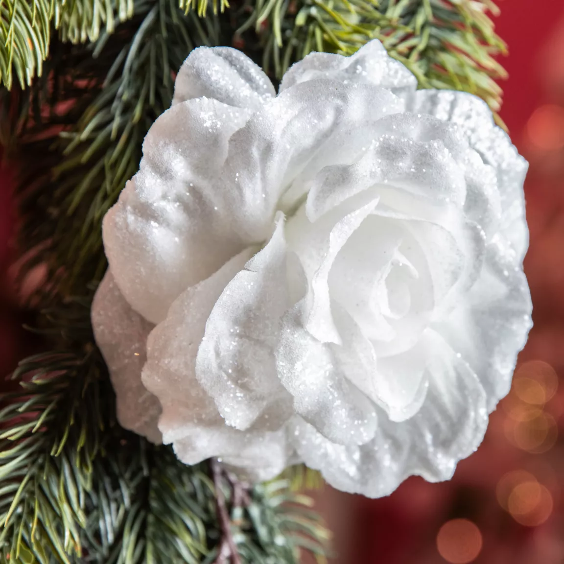 Fleur décorative sur pince (D12 cm) Scintillant Blanc