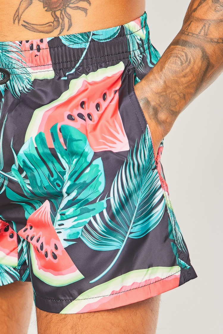 Short de bain noir à motif pastèques