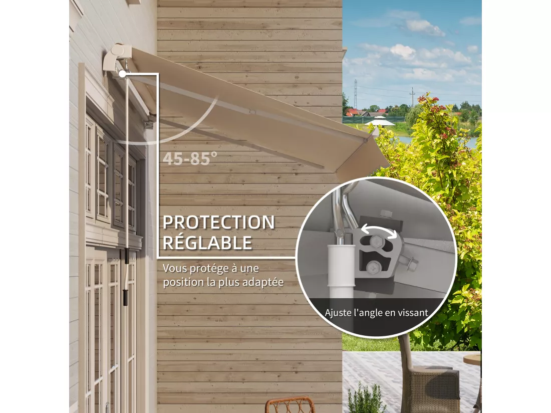 Store banne manuel rétractable aluminium polyester imperméabilisé 3L x 2,5l m beige