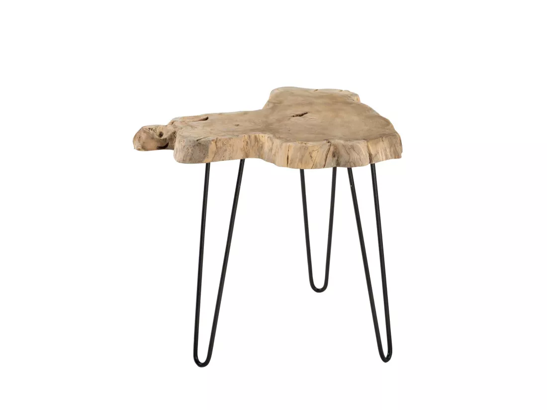 Now's Home - Meuble D'appoint En Teck Naturel/pieds En Metal Noir Dia60xh50cm Tiki