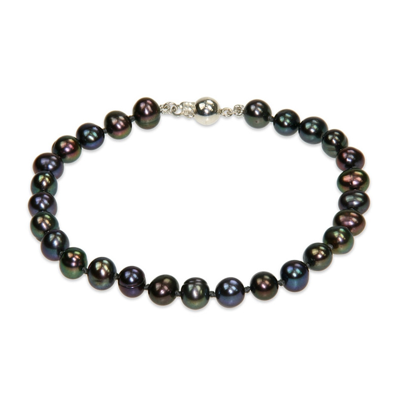 Bracelet Femme Perles de culture d'eau douce Noires et Fermoir Argent 925