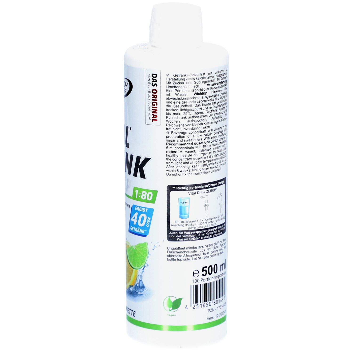 BEST BODY NUTRITION VITAL DRINK ZEROP® ZITRONE LIMETTE 500 ml