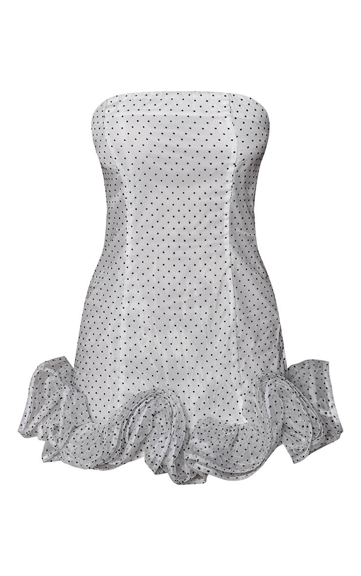 Blanc Mini Robe Bustier À Pois Avec Ourlet À Volants