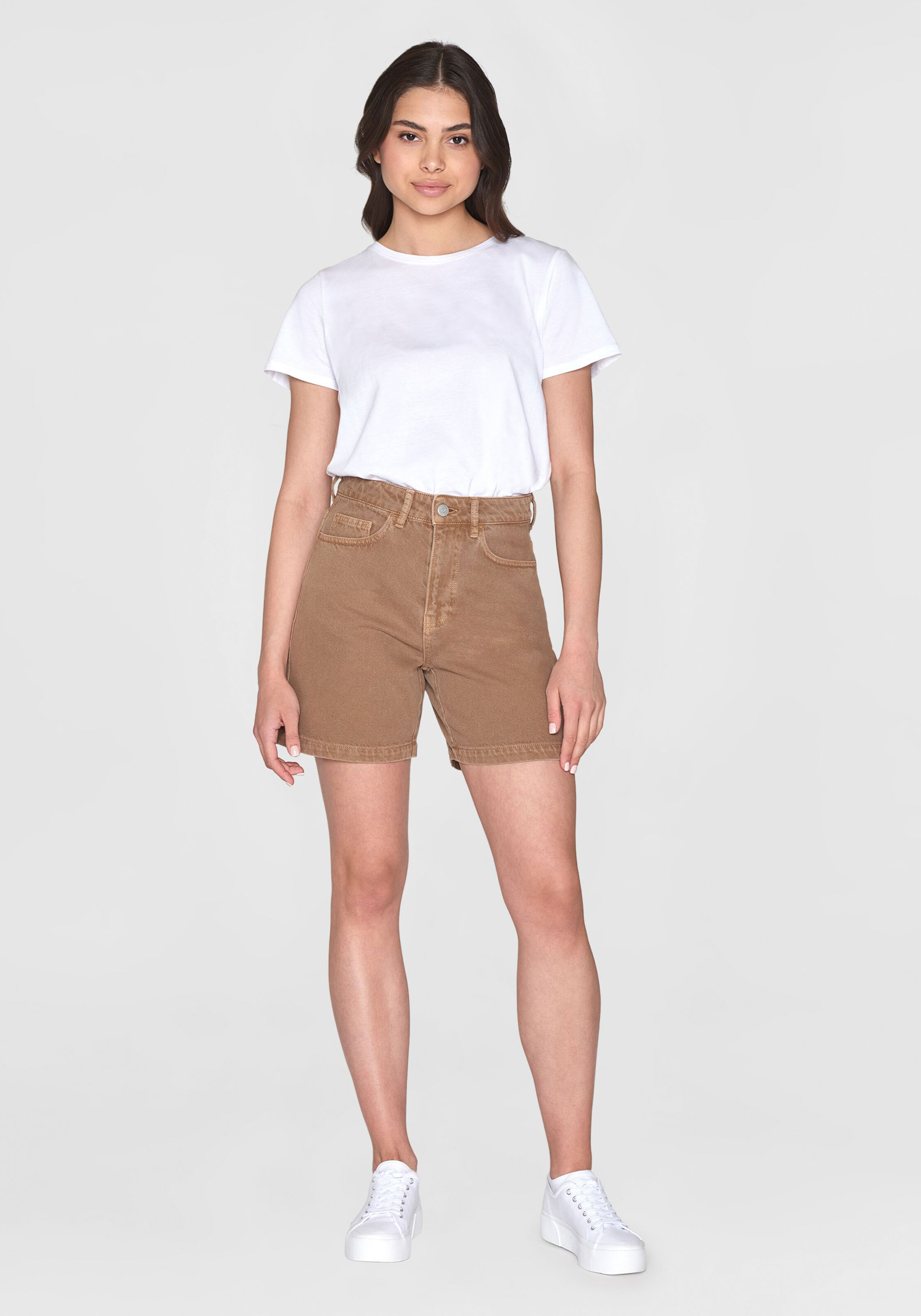 Knowledge Cotton Apparel Jeansshorts Gale Straight Mid-Rise Twill 5-Pocket Shorts Tiramisu