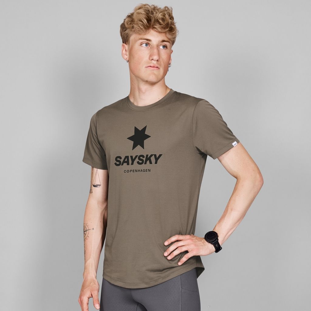 saysky logo combat t shirt 634 mmrss30 7005 brown melange