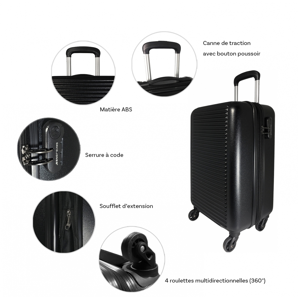 David Jones Lot 3 valises rigides extensibles dont une cabine David Jones