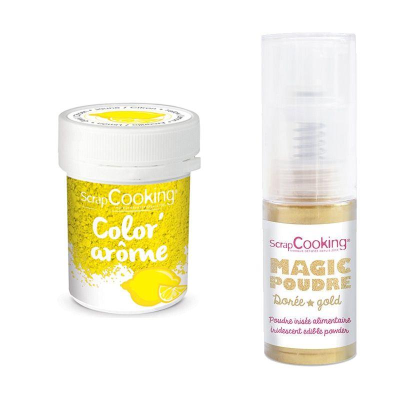 Colorant alimentaire jaune arôme citron + Poudre alimentaire irisée do