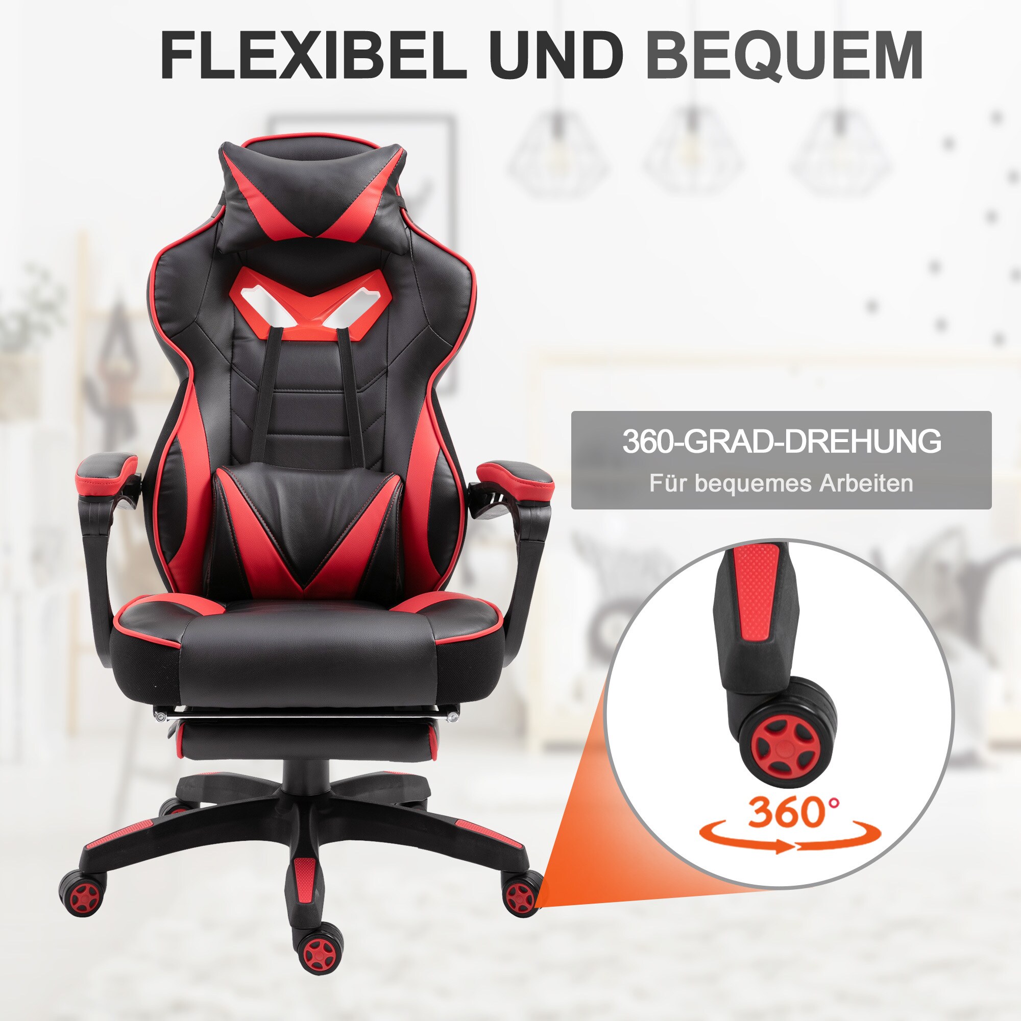Vinsetto Gamingstuhl mit Liegefunktion 65 x 70 x 118,5-126,5 cm (BxTxH)
