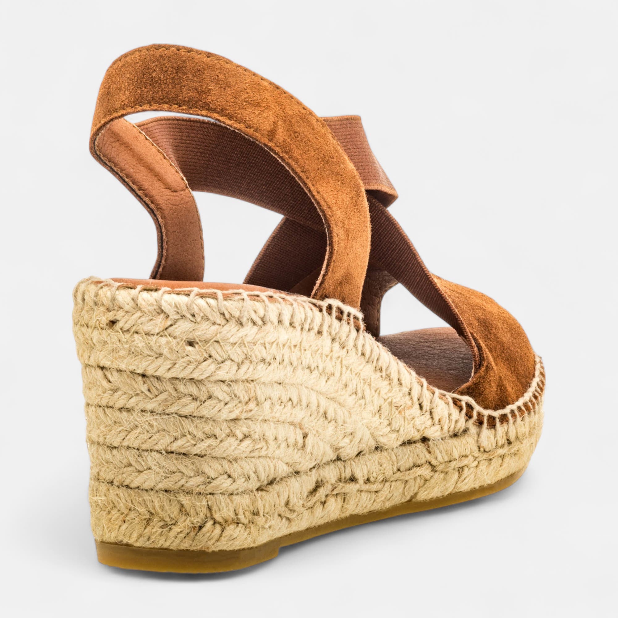 Espadrilles à talon compensé Femme en cuir marron