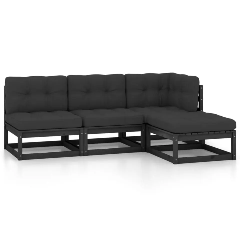 vidaXL - Loungeset - Zwart - Grenenhout