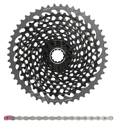 Pack Cassette Sram X01 Eagle XG-1295 10-50 Dents 12V Gris Polaire   Chaine Sram PC X01 Eagle 12 Vitesses avec Power Lock