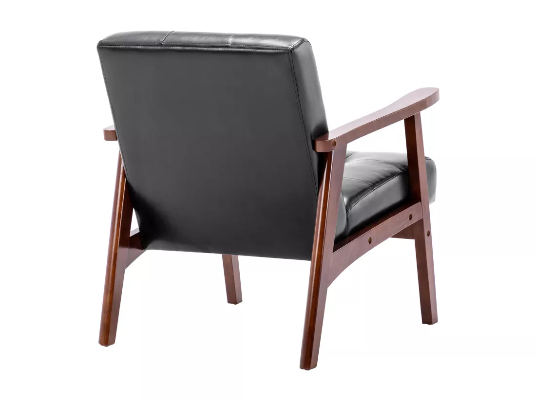 Fauteuil Médiéval Chaise Vintage en Similicuir Tufté avec Accoudoirs en Bois, Style Vintage, Tapissé en Bois Dur, Noir