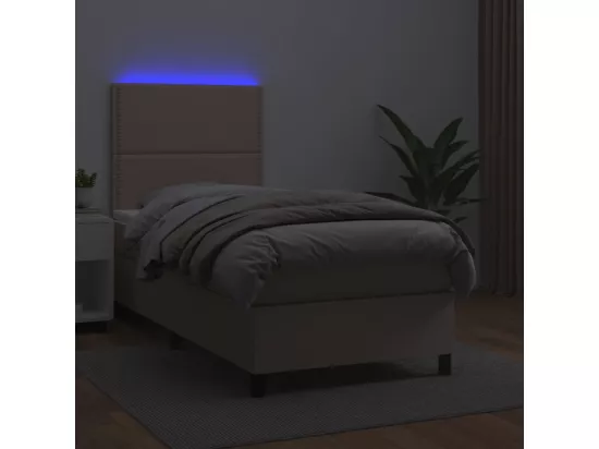 Sommier tapissier matelas et LED Cappuccino 90x190cm Similicuir