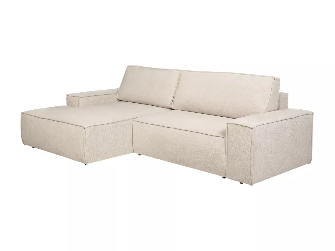 Canapé d'angle gauche convertible en tissu texturé beige AMELIA