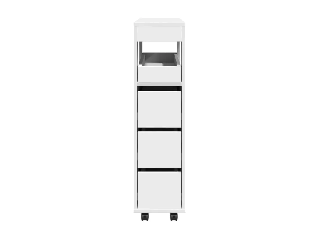 Meuble étroit de salle de bain à roulettes blanc