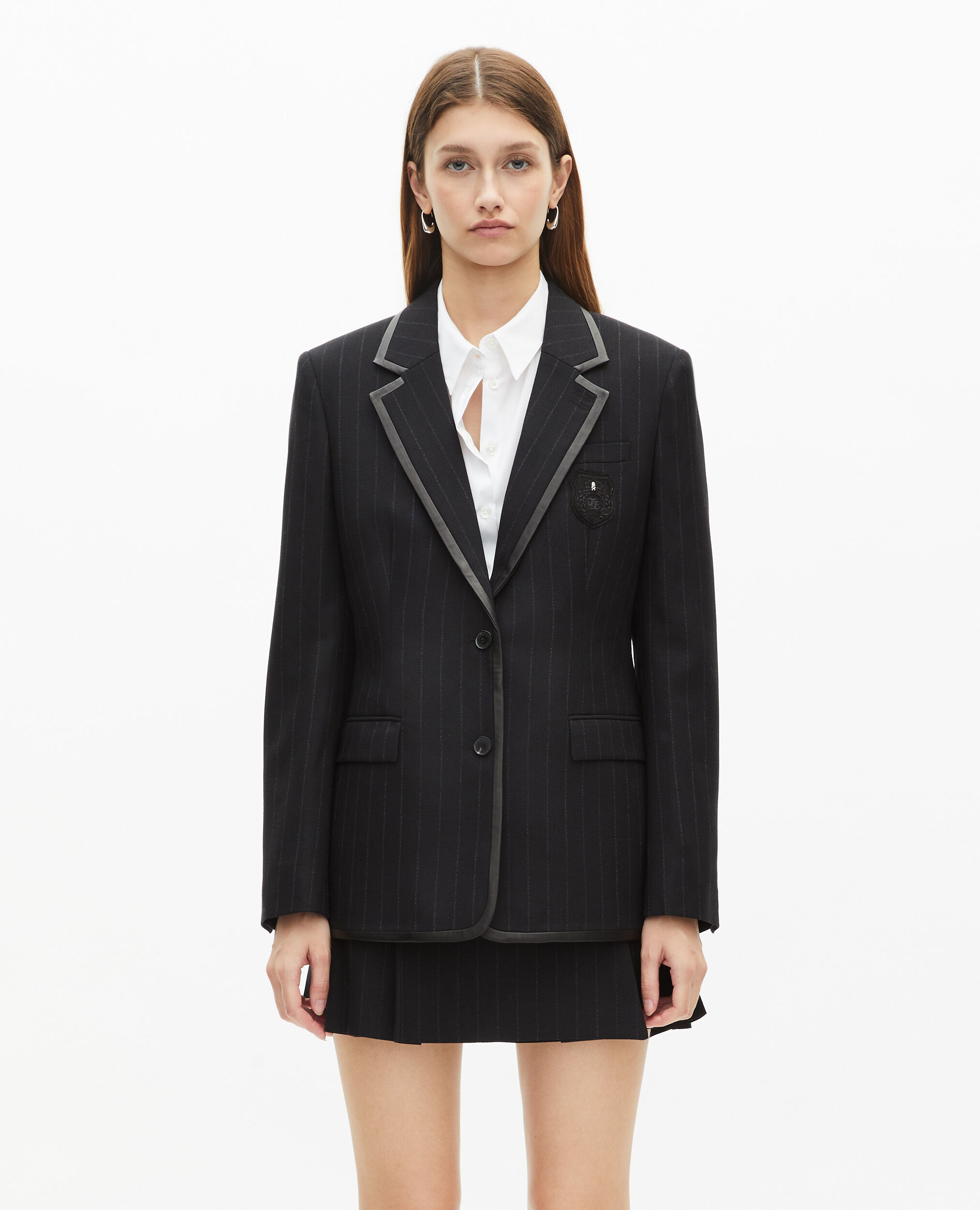 Veste à rayures tennis en laine mélangée noire