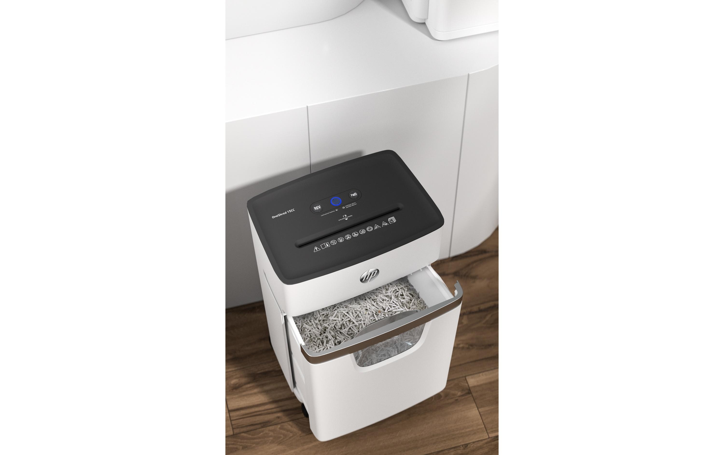 Aktenvernichter OneShred 15CC P-4, 15 Seiten<br>Dokumentenvernichter von HP