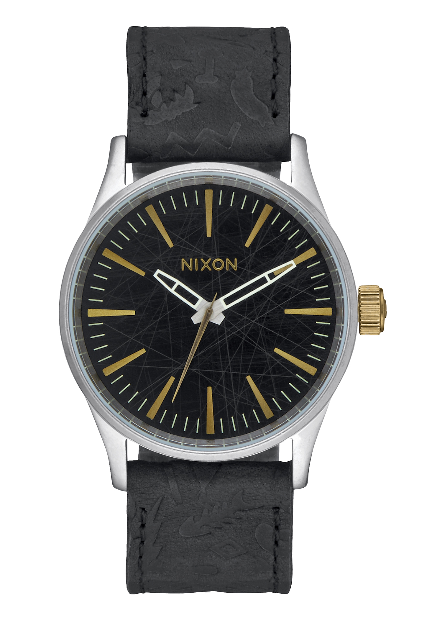 Nixon The Sentry 38 Leather Black Brass A3772222