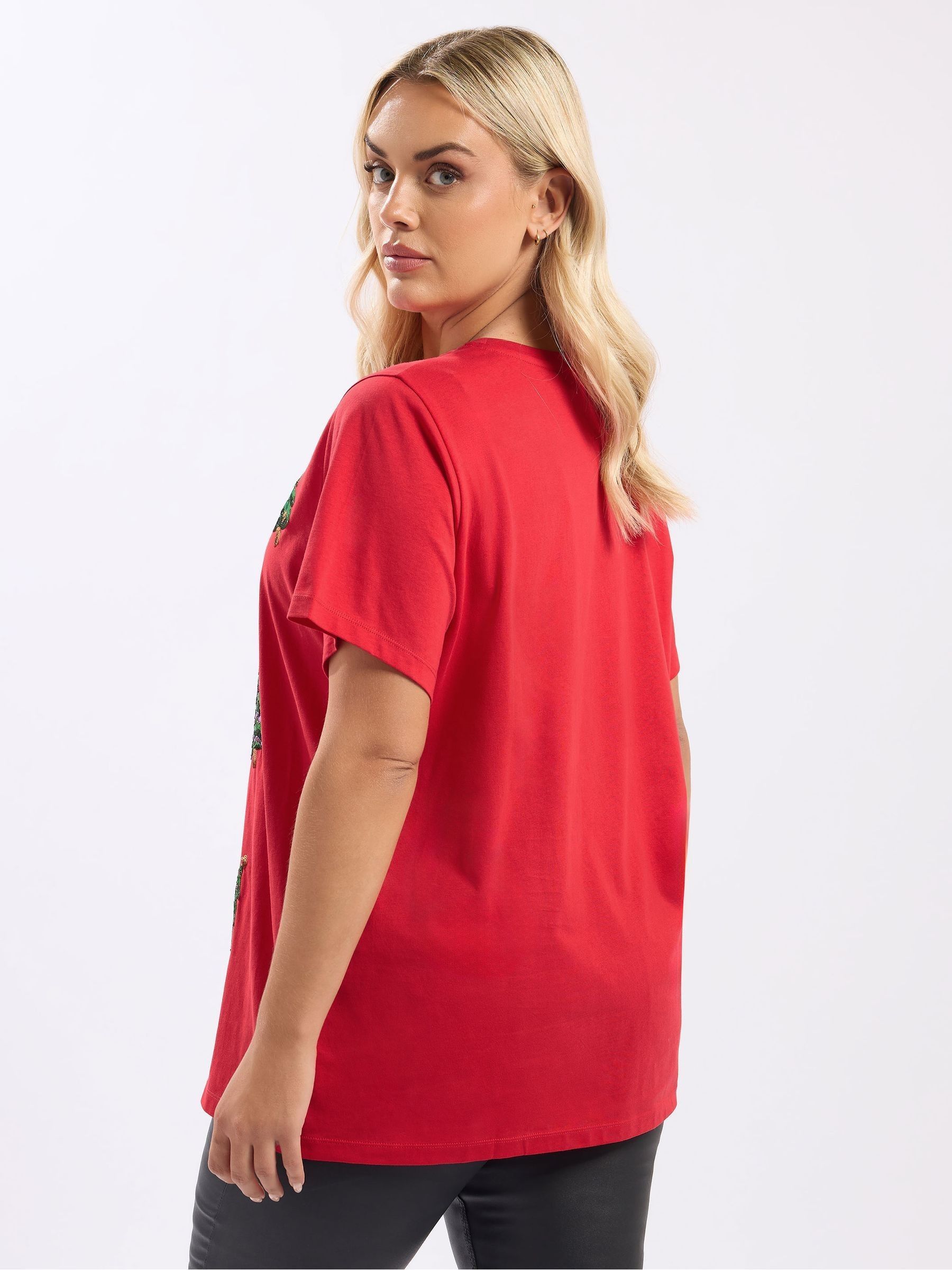 Yours Curve - Korte Mouw Pailletten Novelty T-shirt