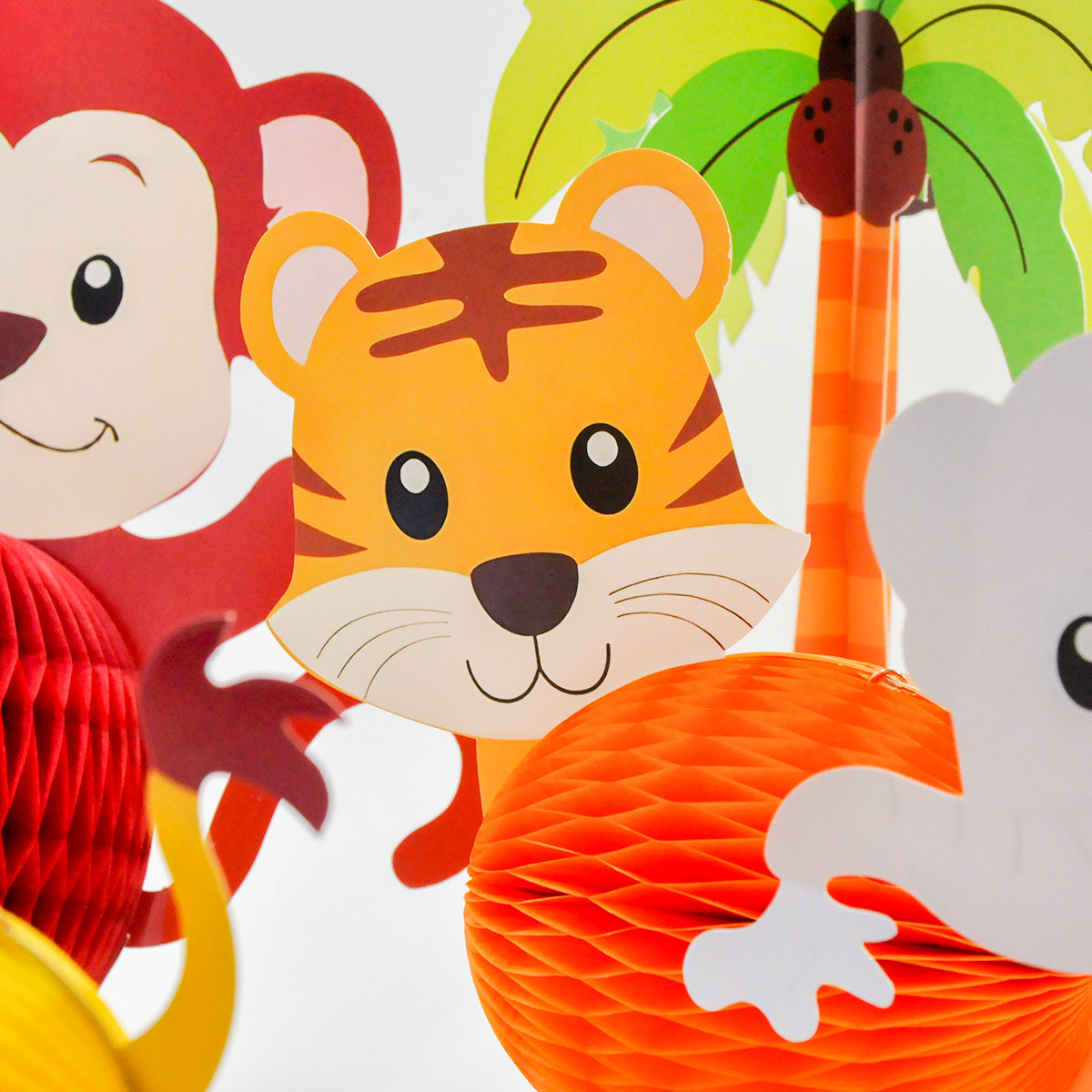 (7-tlg. Set) Papier Waben Aufsteller Kinder Geburtstags Party Tisch Deko - Zoo Tiere