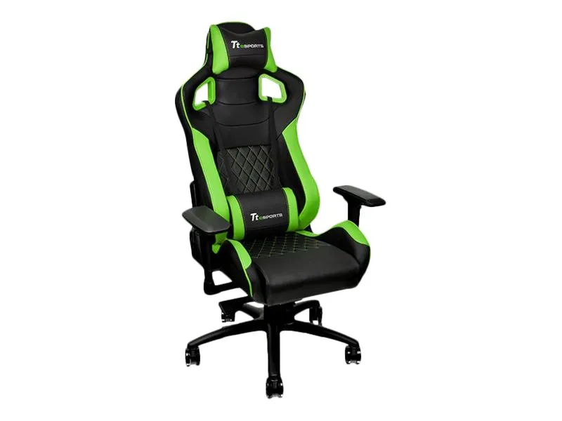 Ttesports GT-Fit 100 - Stol - armstøtter - T-formet - drejeled - aluminium, PVC, stål, kunstig læder, high-density skum - sort, grøn