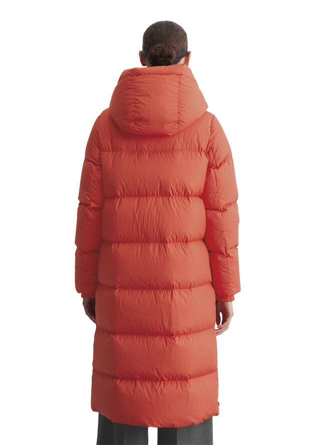 Marc O’Polo Water Repellent Down Puffer Coat, with hood, side slits Poppy red