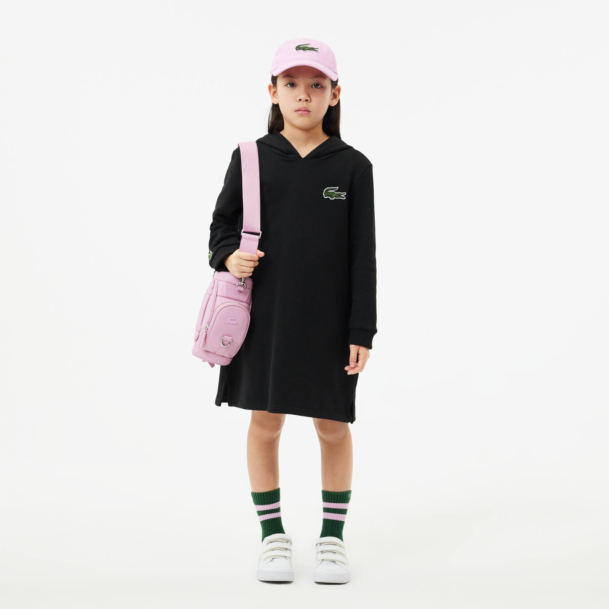 Sweatshirtkleid mit Kapuze aus Baumwollfleece Hosen & Kleider - Schwarz - Lacoste - Mädchen