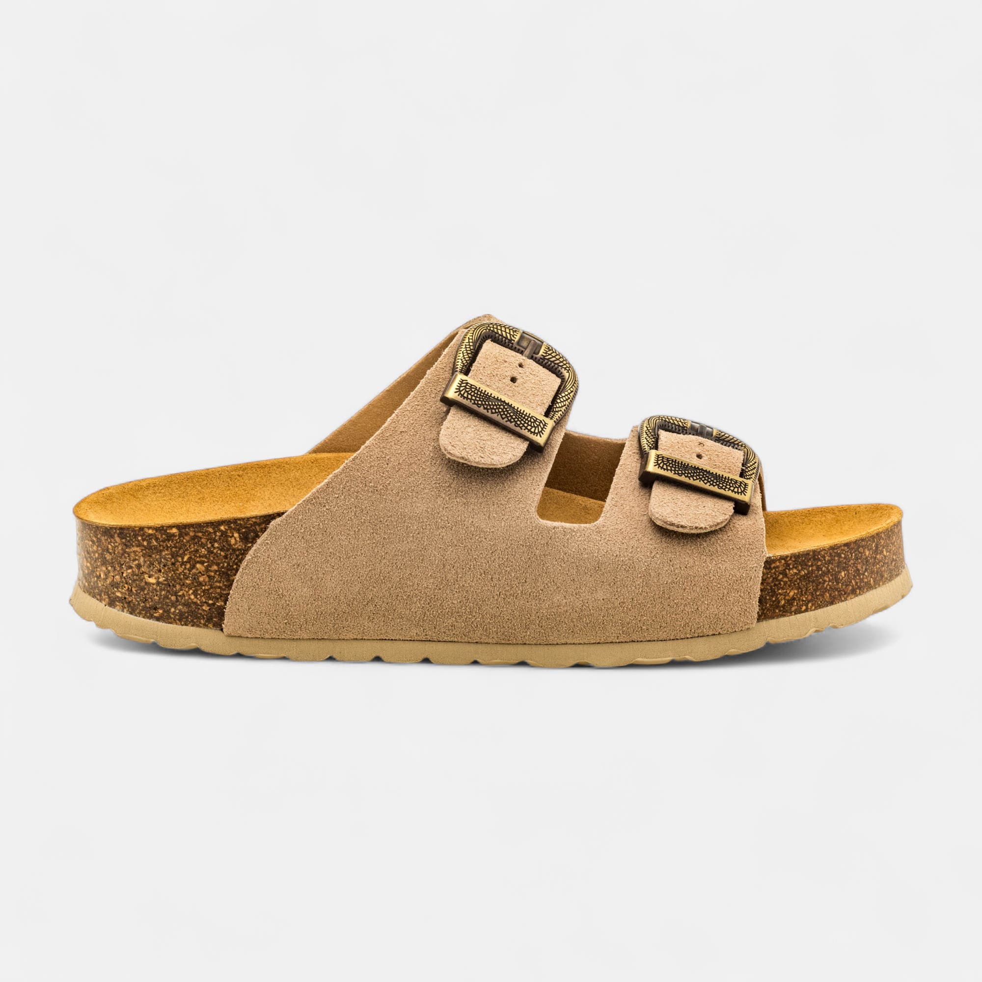 Mules semelle liège Femme en cuir gris