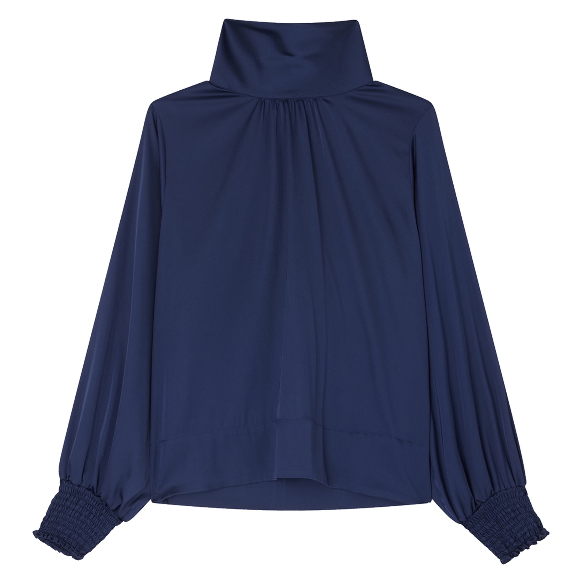 BERYLL - Blouse en satin écru à col montant| Bleu