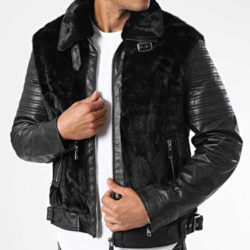 Veste Biker Fourrure UP-T8852 Noir