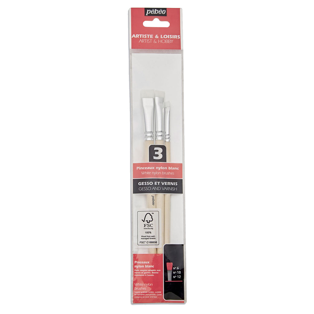 Lot de 3 pinceaux nylon blanc