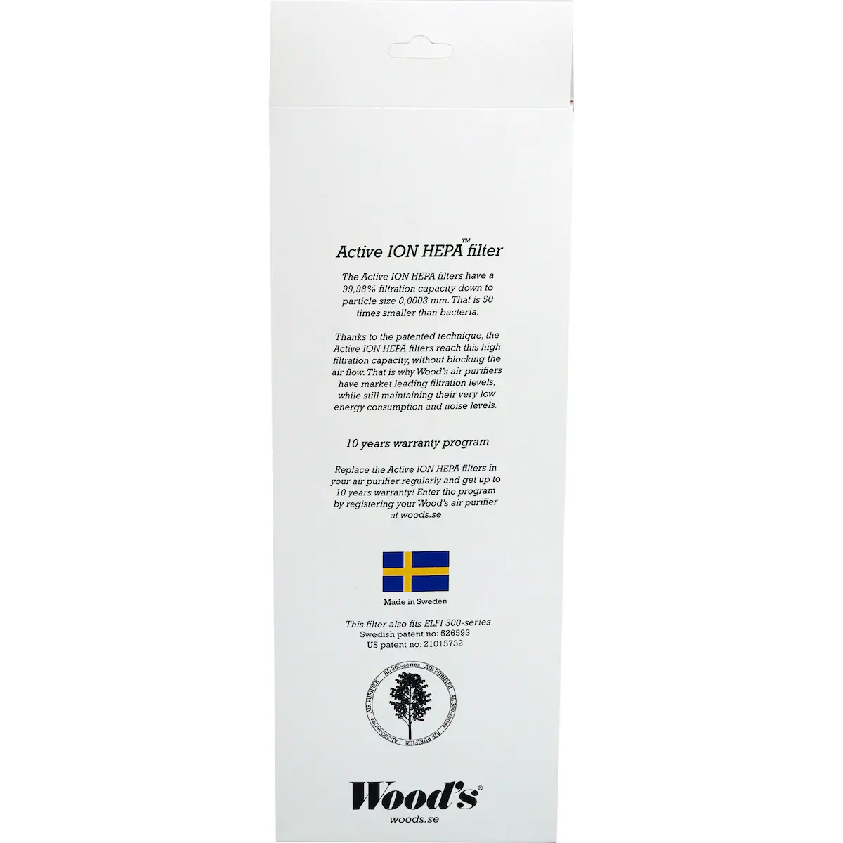 Woods Active ION HEPA filter for luftrenser WHE301