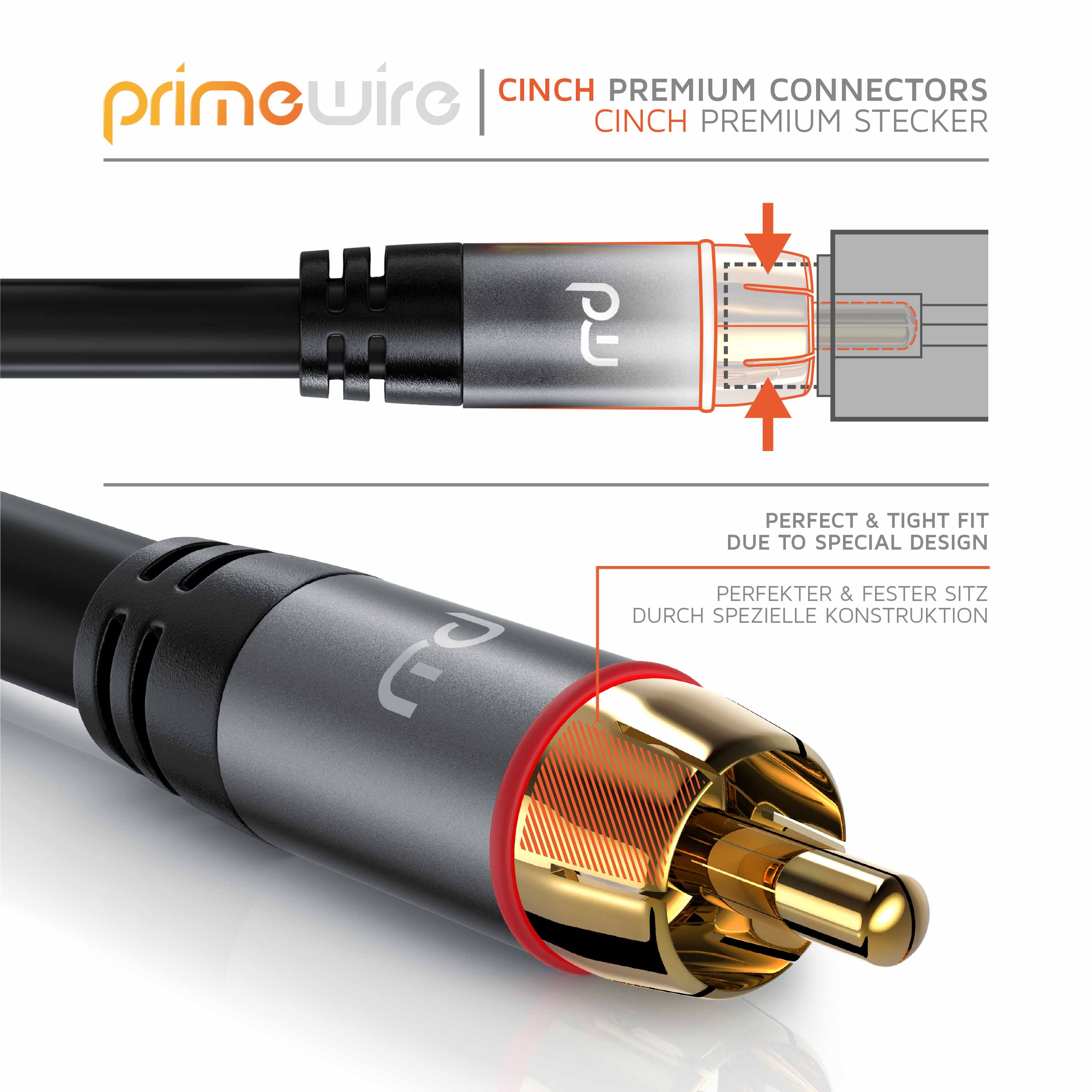 Primewire Stereo Cinch Audio-Kabel, RCA, mehrfach geschirmtes HiFi Audiokabel, 2X Cinch zu 2X Cinch - 0,5m