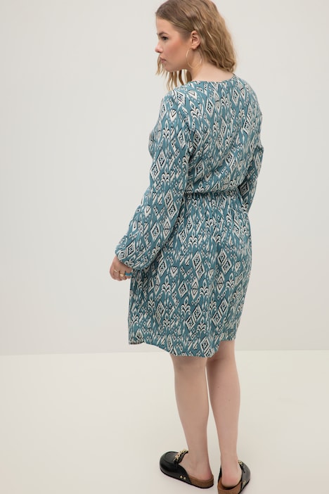 Minikleid, A-Line, Tribal Print, V-Ausschnitt, Langarm