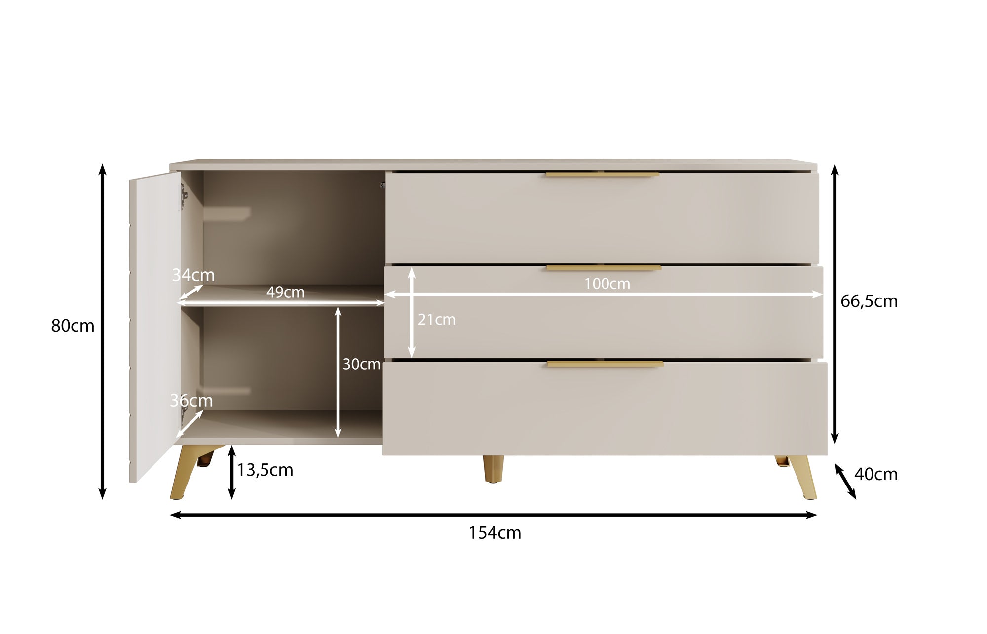 Xiano - Dressoir - Beige - 154x40x80 cm