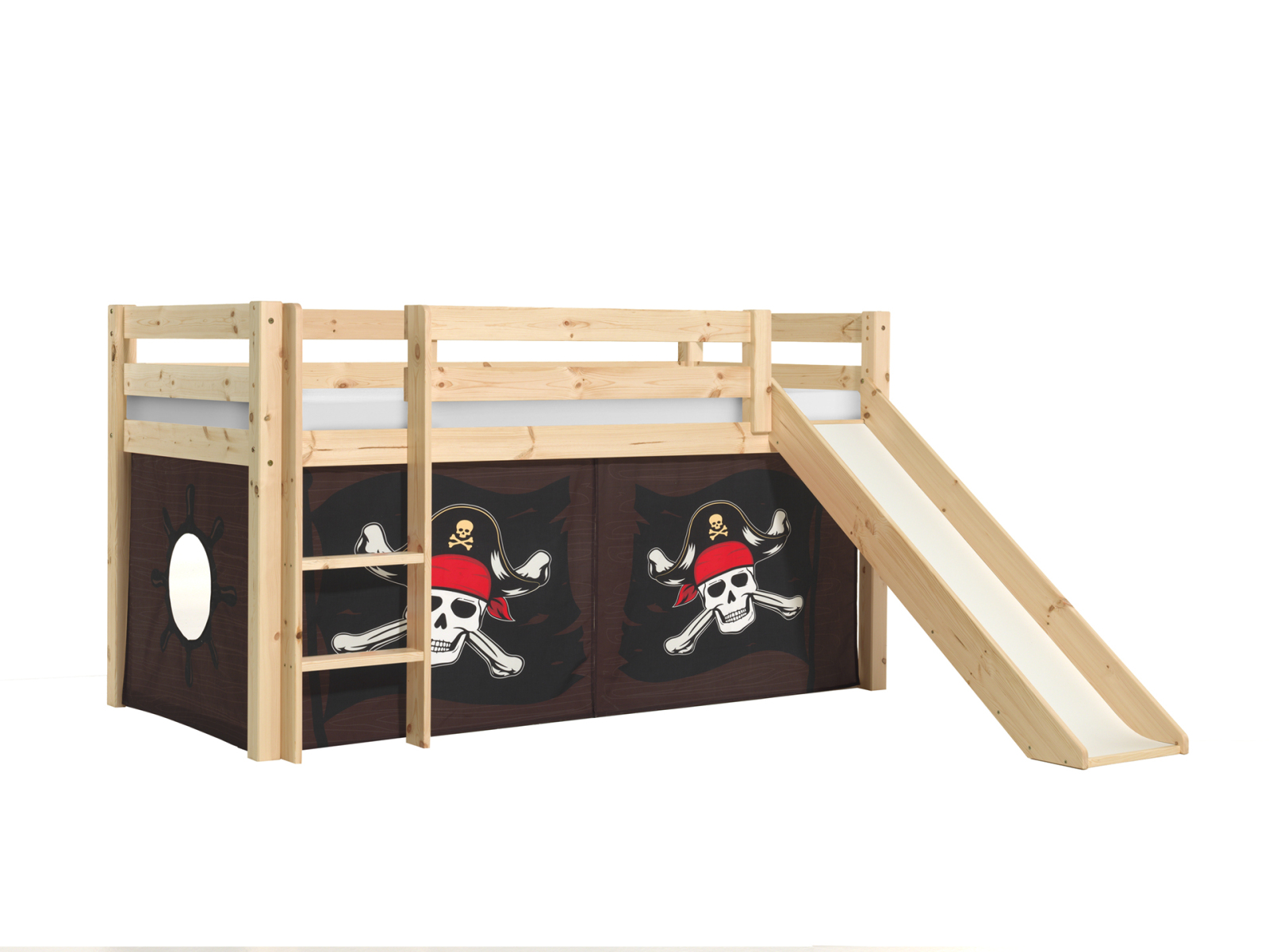 Halbhochbett PINO - Caribian Pirate - Kiefer natur Massivholz - mit Rutsche - 90x200 cm