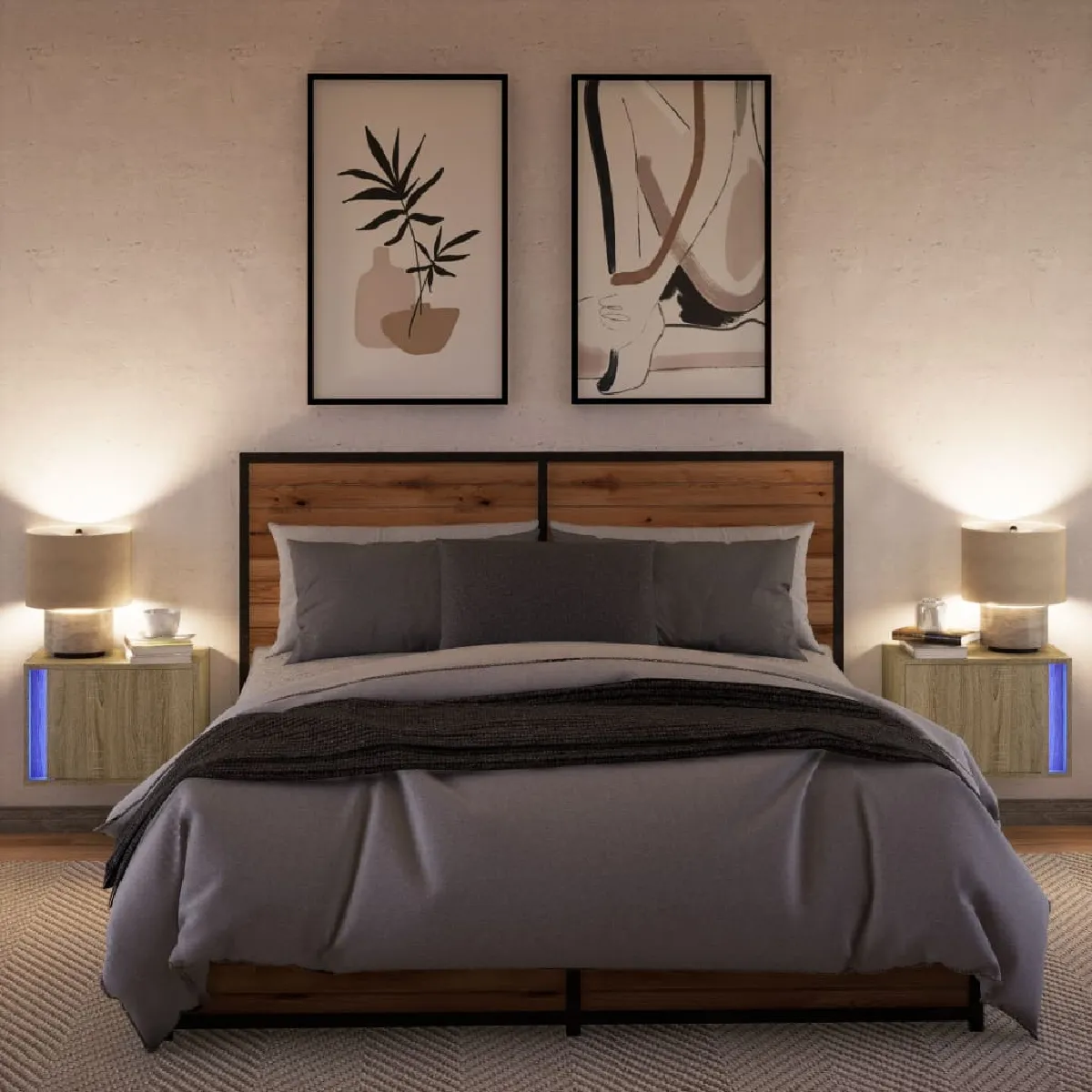 vidaXL Tables de chevet murales LED 2 pcs - Chêne sonoma