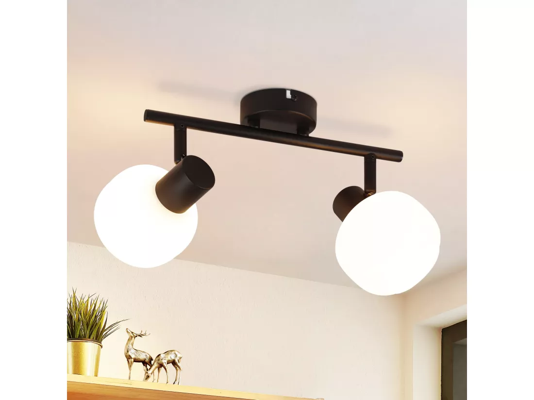 NETTLIFE Spot de plafond noir E14 intérieur vintage abat-jour en verre spot