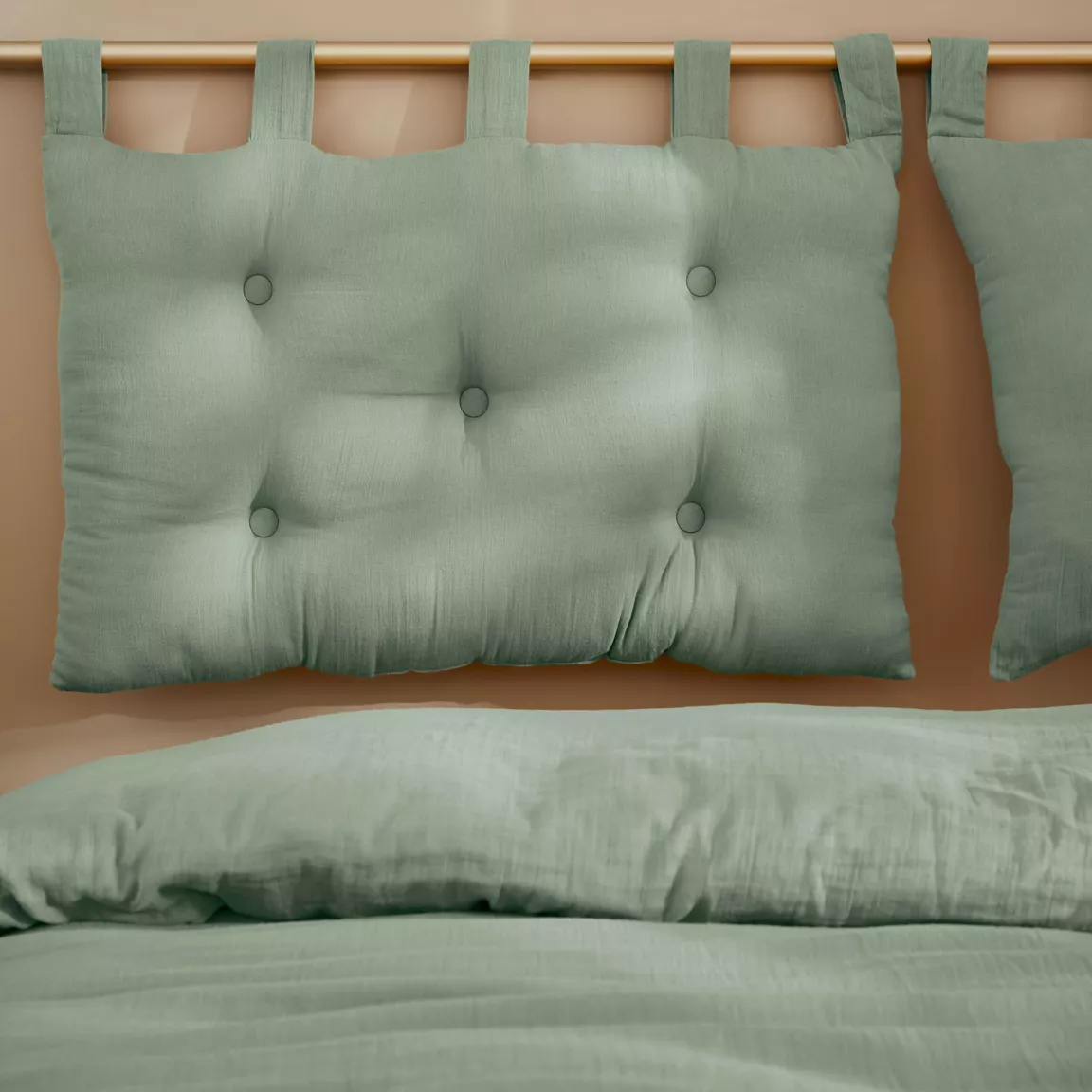 Tête de lit coussin gaze de coton (80 x 50 cm) Gaïa Vert eucalyptus
