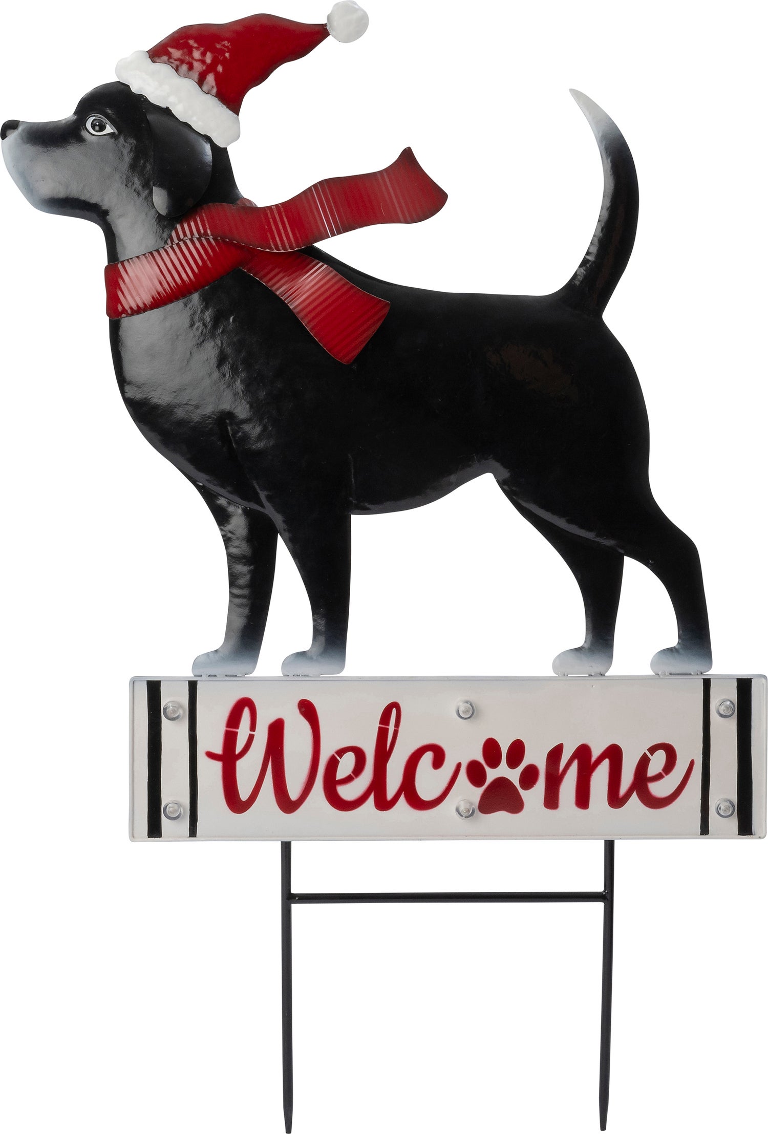 Intratuin tuinsteker hond welkom met verlichting zwart / rood / wit 51 x 3 x 81 cm