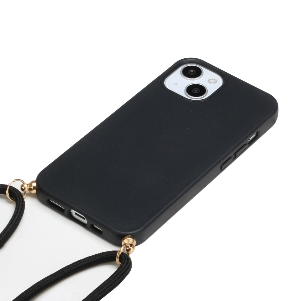 iPhone 15 Necklace Bio Gummi Case Hülle Eco Friendly Nachhaltig Kompostierbar   Handykette (150cm) - Schwarz