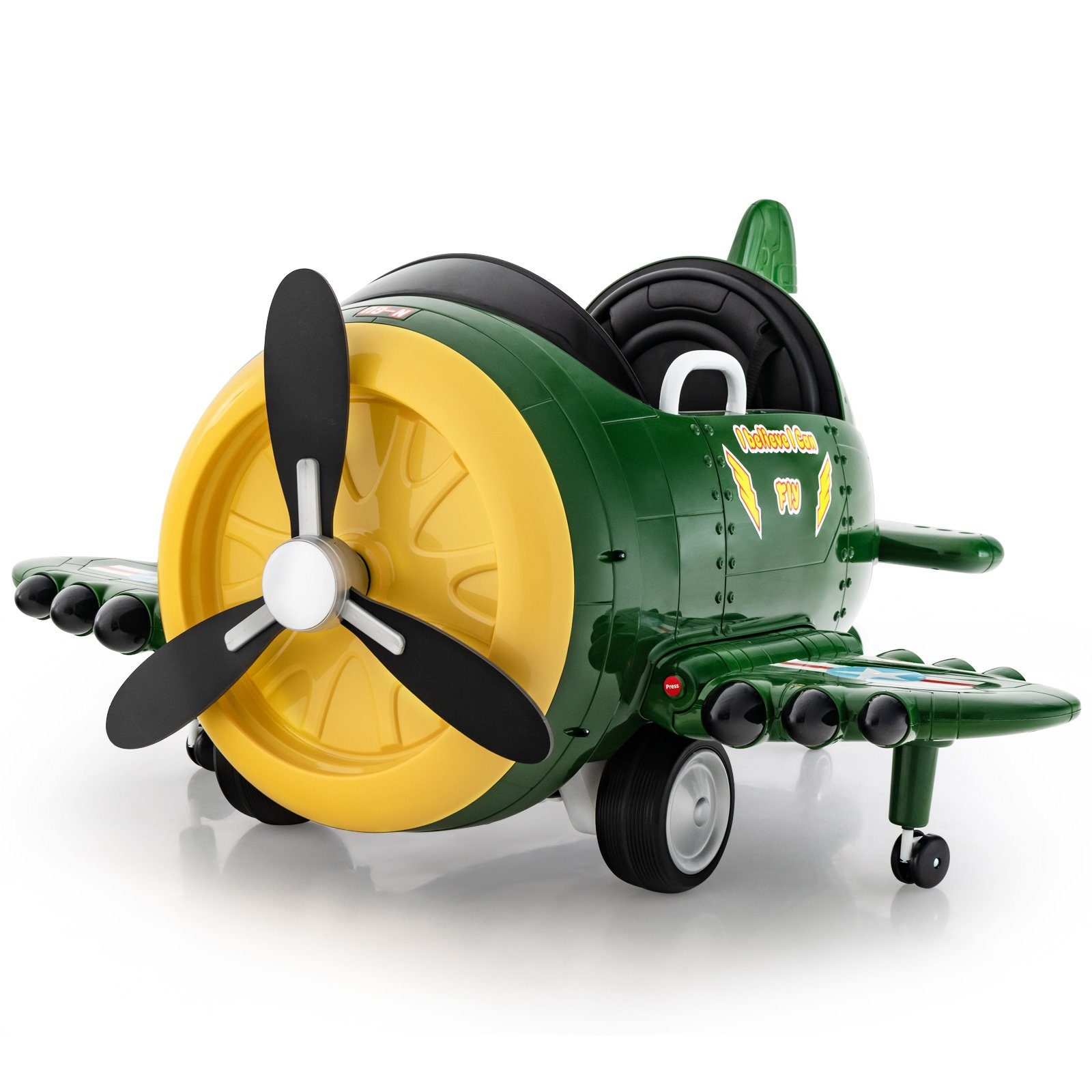 Carro elétrico infantil COSTWAY, avião elétrico com hélice, brinquedo de avião