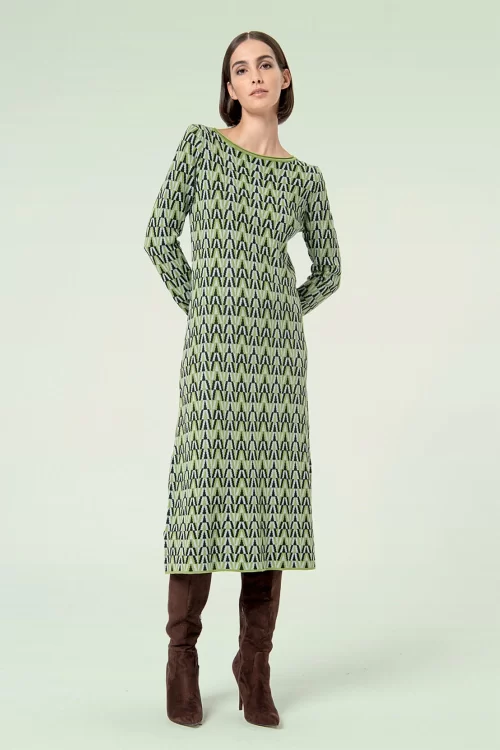 Surkana Chloe gebreide jacquard midi jurk in groen